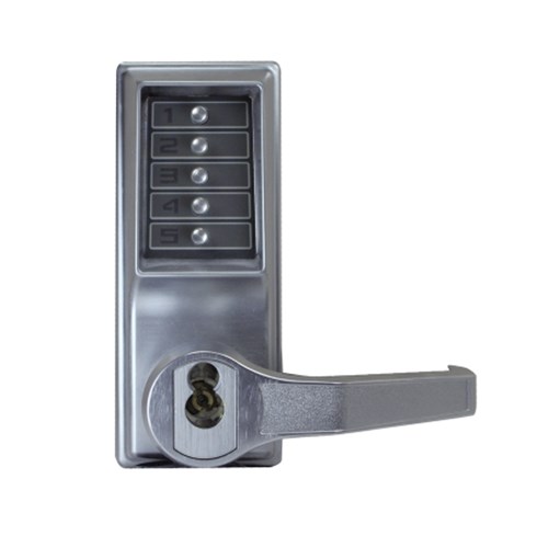 Kaba Simplex LR1021B-26D-41 Mechanical Pushbutton Lever Lock with Key Bypass, Right Hand, Satin Chrome