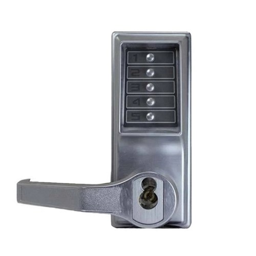 Kaba Simplex LL1021B-26D-41 Mechanical Pushbutton Lever Lock with Key Bypass, Left Hand, Satin Chrome
