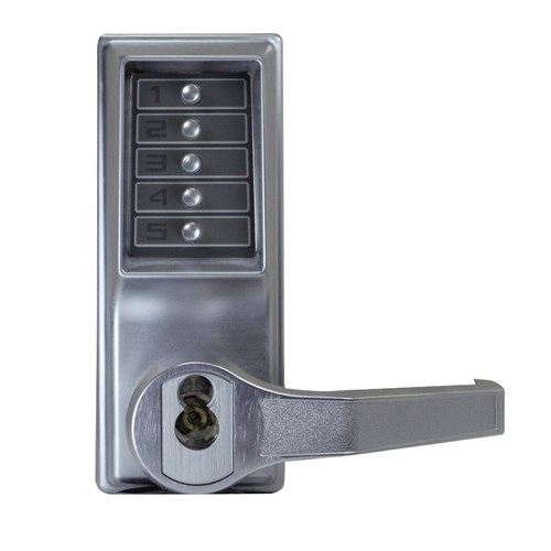 Kaba Simplex LR1021S-26D-41 Mechanical Pushbutton Lever Lock with Key Bypass, Right Hand, Satin Chrome