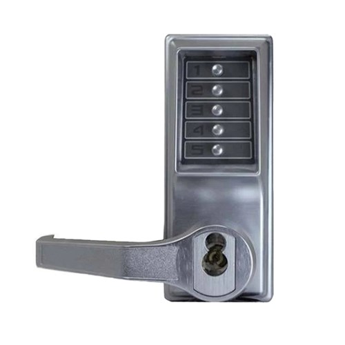Kaba Simplex LL1021M-26D-41 Mechanical Pushbutton Lever Lock with Key Bypass, Left Hand, Satin Chrome