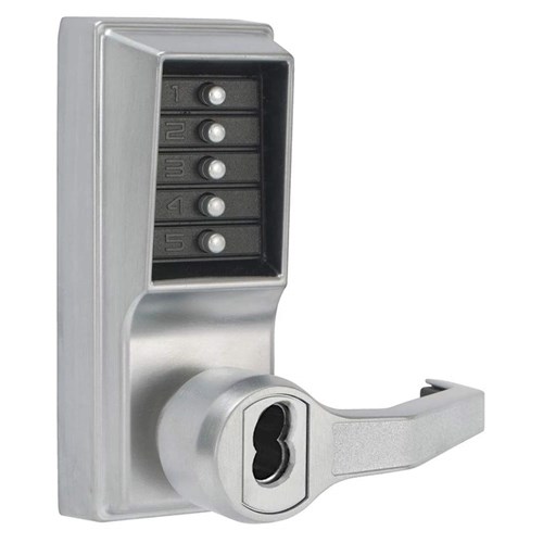 Kaba Simplex LR1041B-26D Pushbutton Lever Lock with Passage, Key Bypass, Right Hand, Satin Chrome